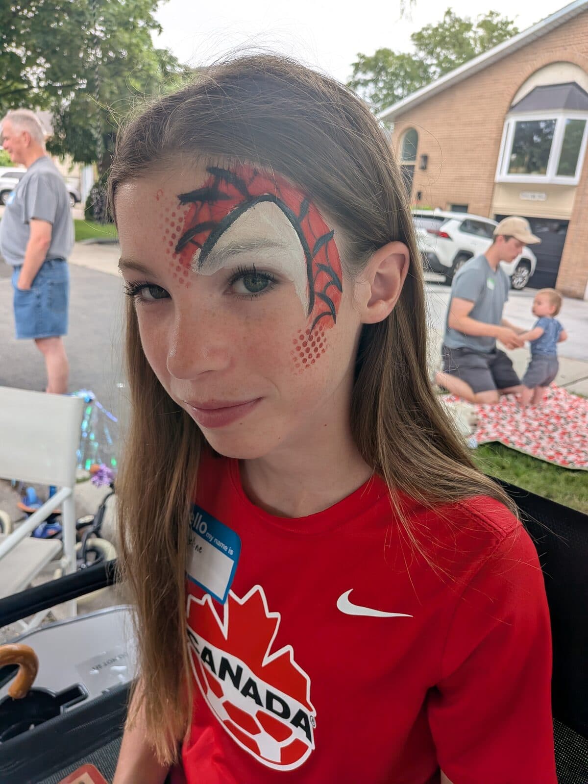 Red and white mask face design